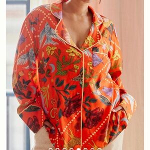 Anthropologie Rosa de Weerd Flannel Sleep Top Botanical Dreamy Medium Petite NWT
